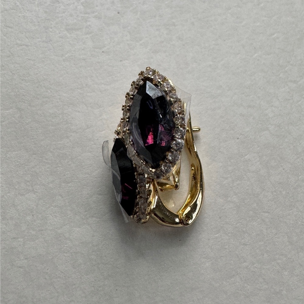 Gold Tone Marquise Purple Amethyst Halo Leverback Drop Earrings Clear Crystal